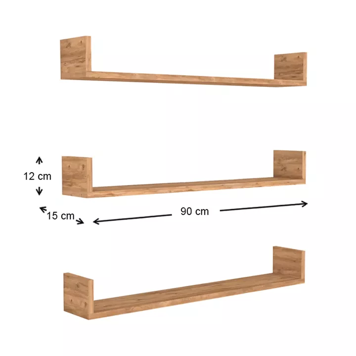 Ραφιέρα τοίχου Tyrion Megapap 3 τεμαχίων από μελαμίνη χρώμα pine oak 90x15x12εκ.