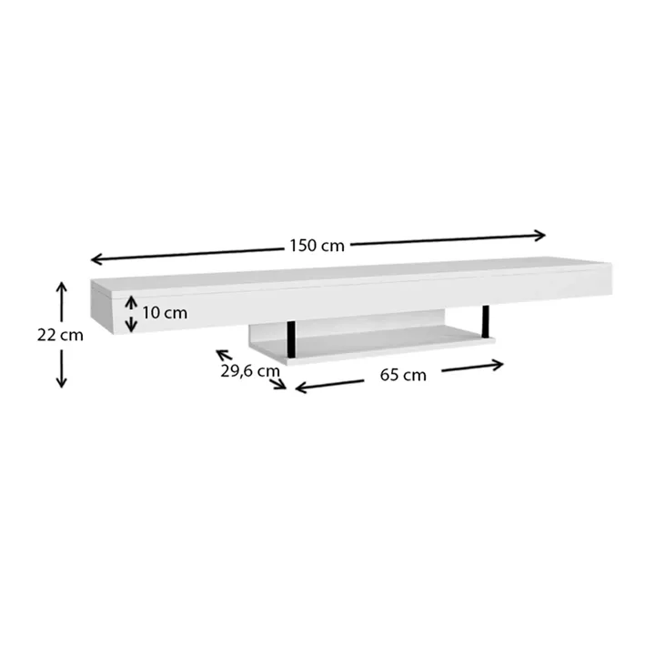 Έπιπλο τηλεόρασης επιτοίχιο Albares Megapap από μελαμίνη με LED χρώμα λευκό 150x29,6x22εκ.