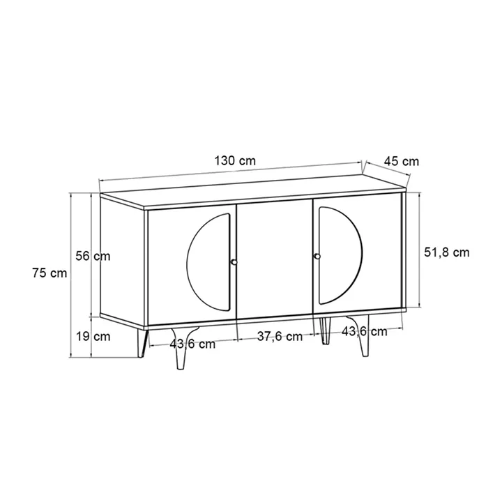 Μπουφές Aureta Megapap χρώμα λευκό - sapphire oak 130x45x75εκ.