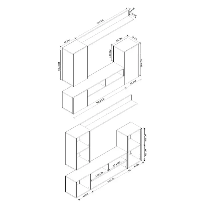 Σύνθεση τηλεόρασης Rodos Megapap χρώμα λευκό 210,2x36x90,4εκ.